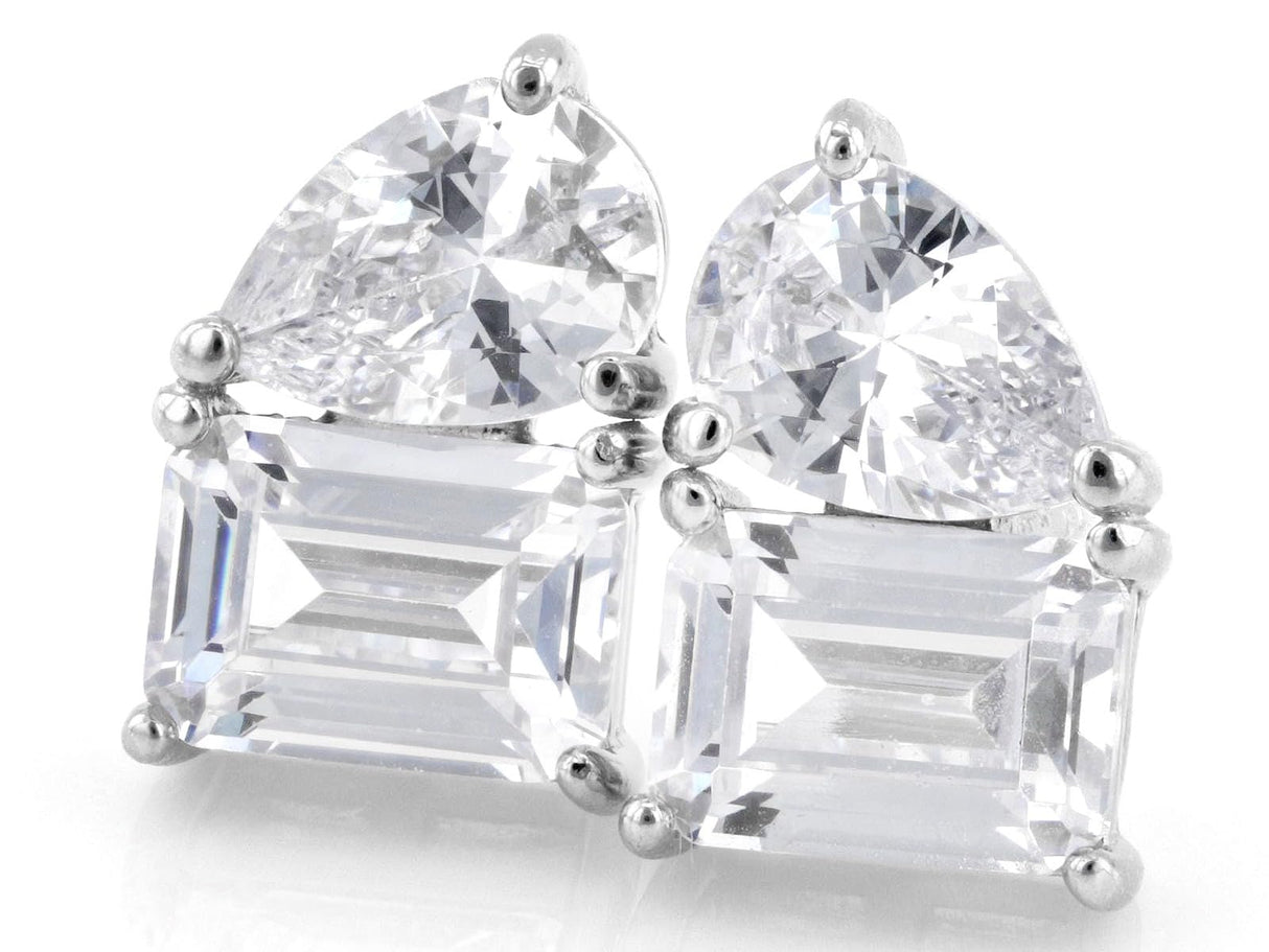 JTV White Cubic Zirconia Rhodium Over Sterling Silver Stud Earrings 5.58ct