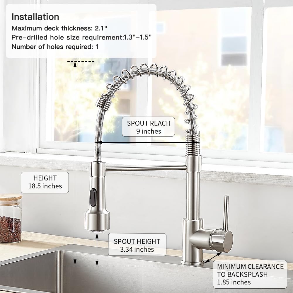 LED Light Kitchen Faucet with Pull Down Sprayer Sus304 Stainless Steel Industrial Single Handle Faucet for Farmhouse Camper Laundry Utility Rv Wet Bar Sinks Brushed Nickel 9003SN