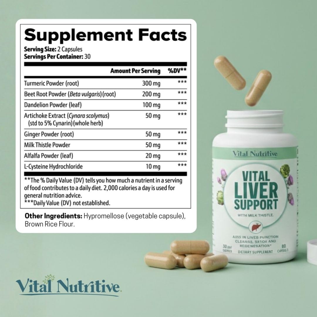Vital Liver Support New Formula Liver Supplement and Liver Vitamin – 9-in-1 Liver Health Formula,Cleanse & Repair Formula with Organic Milk Thistle Supports Liver Health Cleanse