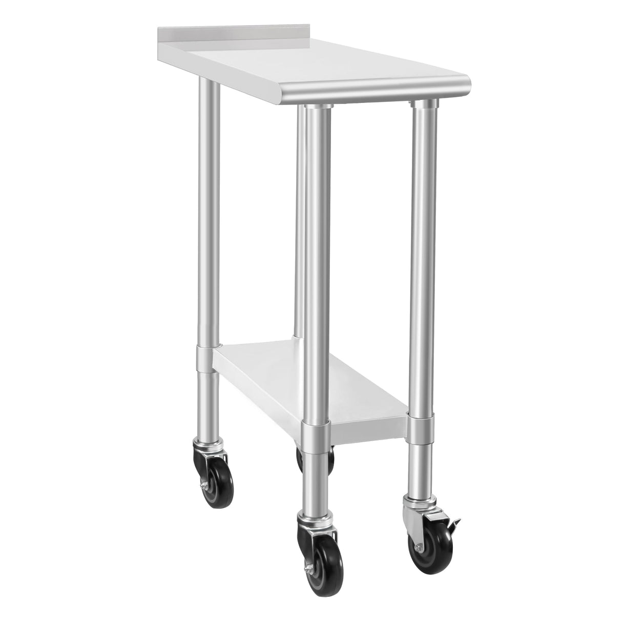 HARDURA Stainless Steel Commercial Work Table with Wheels Prep & Work Metal Table 30×12 Inches Heavy Duty NSF with Casters and 2" Backsplash
