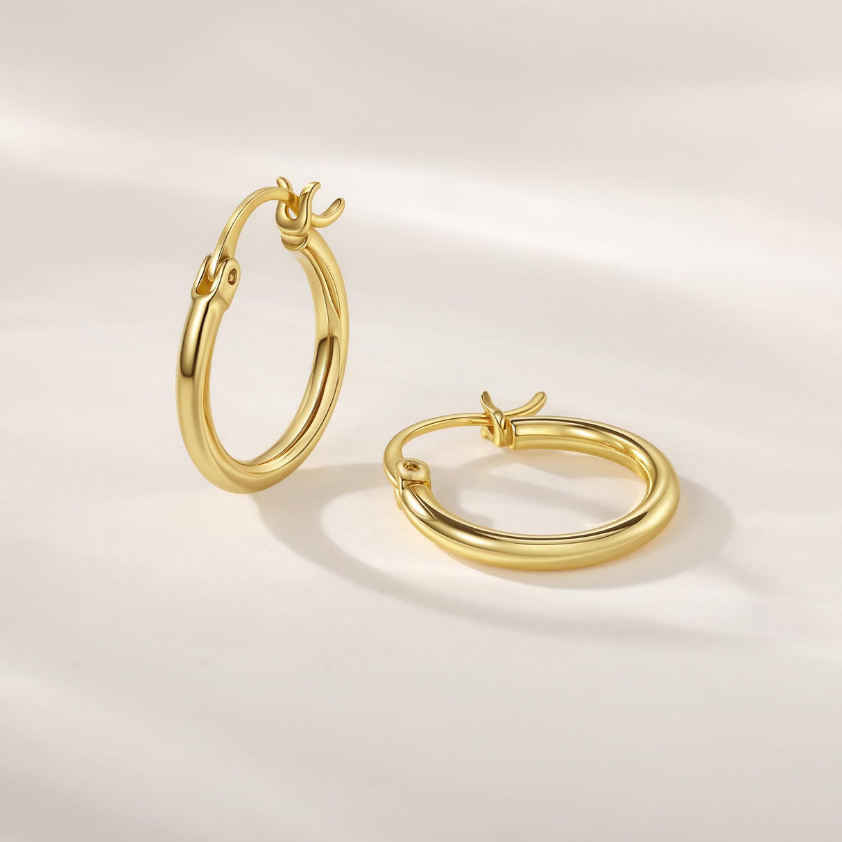 YUVOLA 14k Yellow Gold Hoop Earrings for Women Real Gold 16mm Classic Round Polished Hoops 2mm Thickness