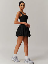 ABOCIW Woman's Black Tennis Dress Squre Neck Sleeveless Bubble Mini Dress Workout Athletic Dress Build in Shorts with Pockets Black Small