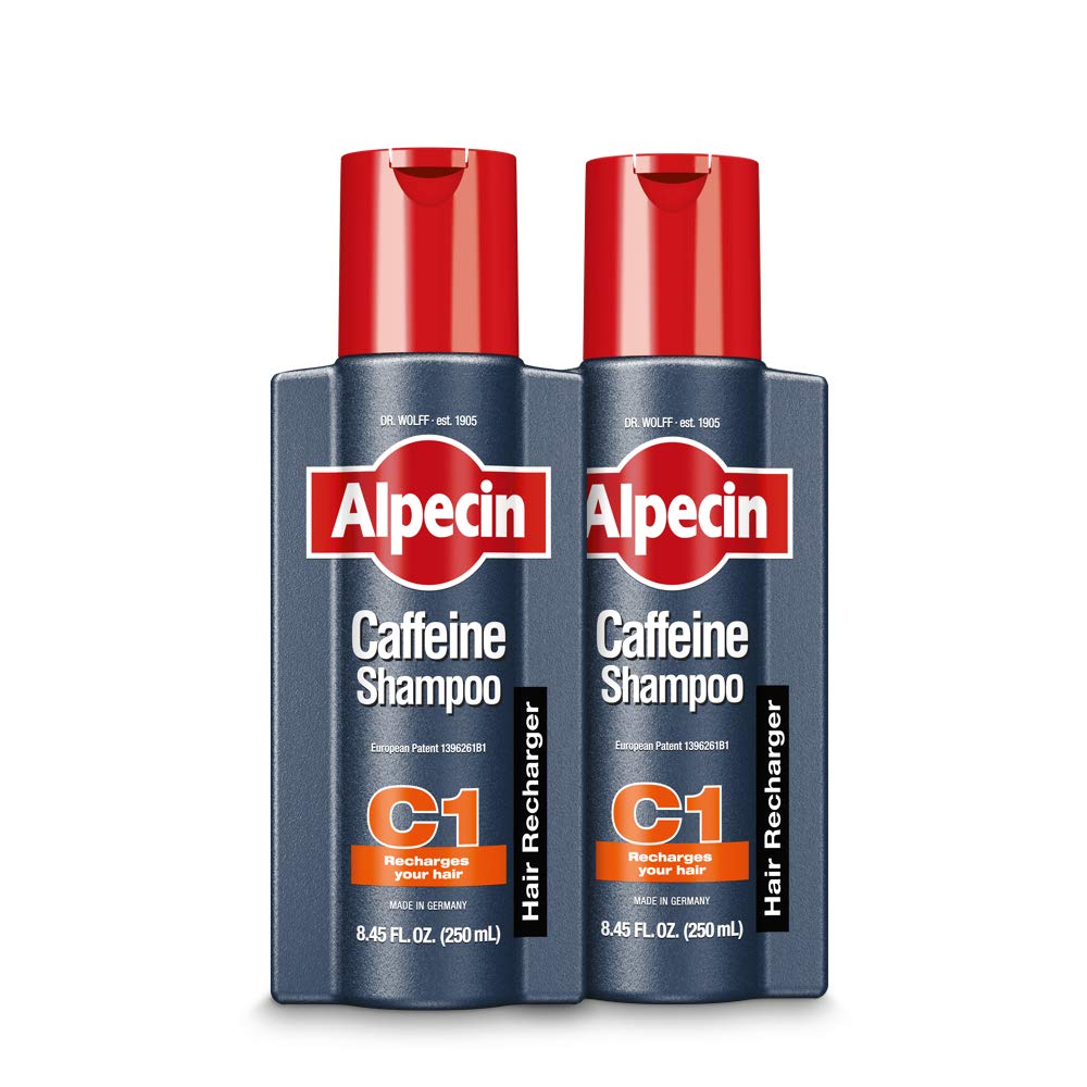 Alpecin C1 Caffeine Shampoo, 8.45 fl oz (Pack of 2) Men's Natural Hair Growth Shampoo for Thinning Hair with Niacin and Castor Oil