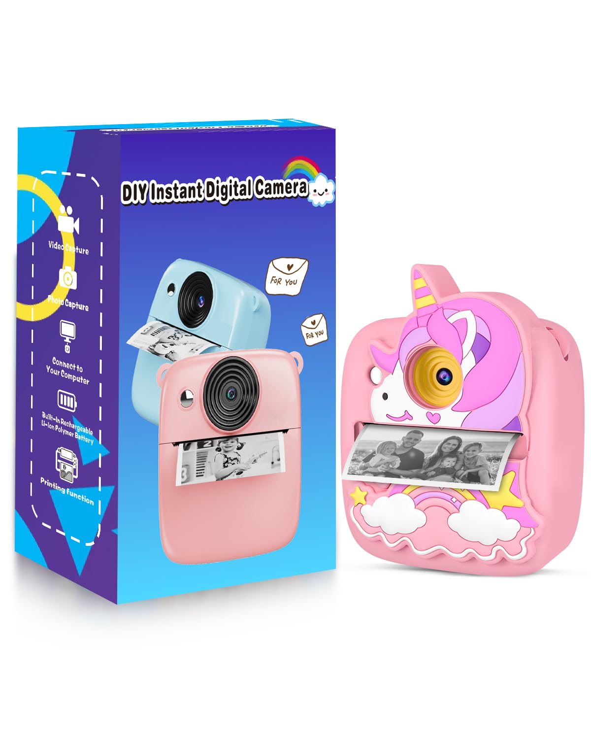 YTETCN Instant Print Camera for Kids 3-12 Years - Kids Camera with 32G SD Card & 3 Rolls Paper, 48MP Photo & 1080P Video, Christmas Birthday Gifts for Toddler Girls Boys