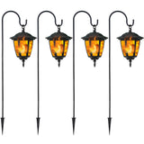 Dynaming 4 Pack Solar Flame Hanging Lights Outdoor, Halloween Solar Flickering Flame LED Garden Lanterns with 4 x 38 Inch Shepherd Hooks, Christmas Lighting for Lawn Patio Yard Pathway Driveway