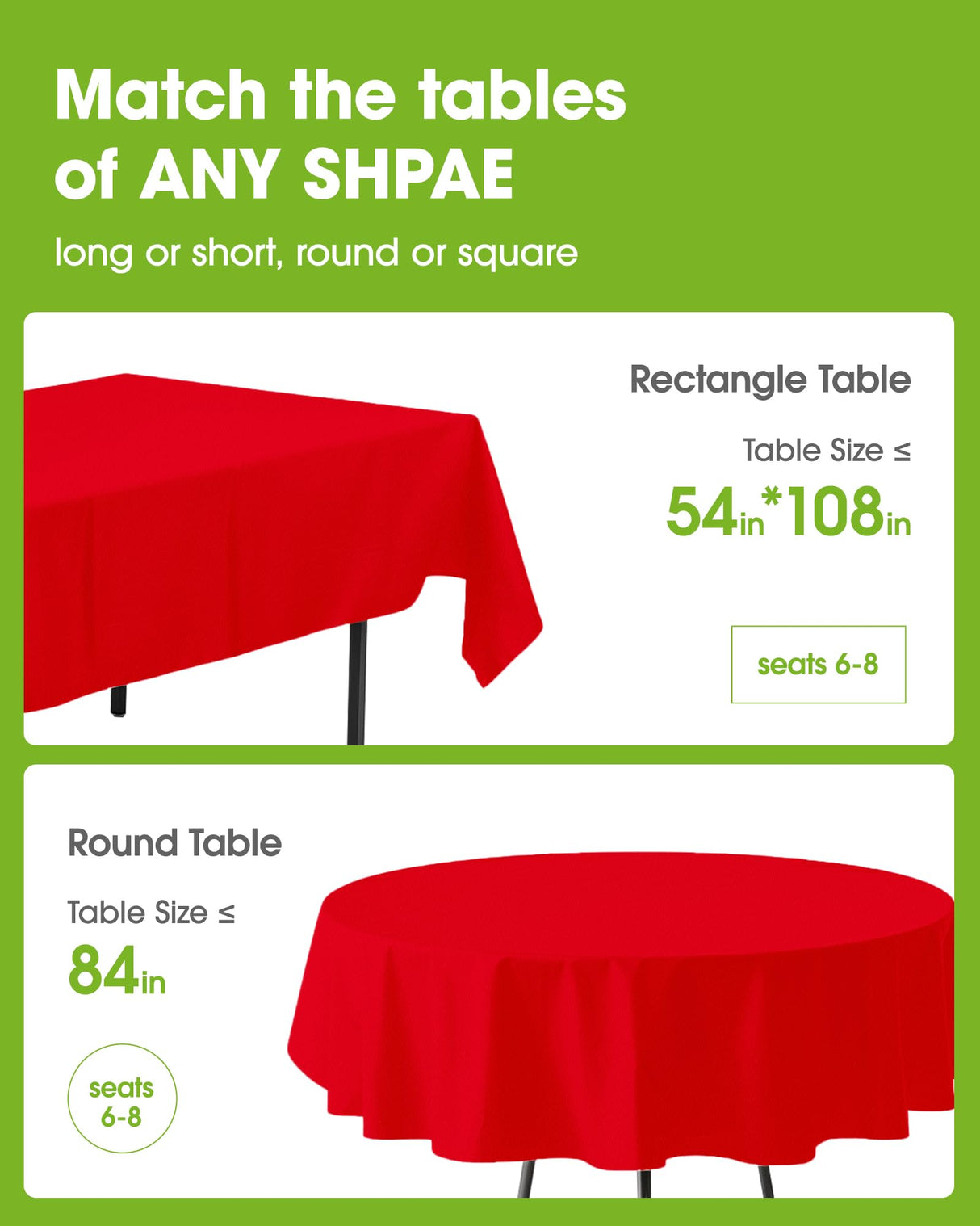 Pureegg Plastic Table Cloth Disposable 10 Pack, 54 x 108 Inch Table Cloths, Valentines Day, Thanksgiving, Christmas Decorations, Fall Tablecloths, Rectangle, Plastic Cover, Leakproof & Sturdy, Red