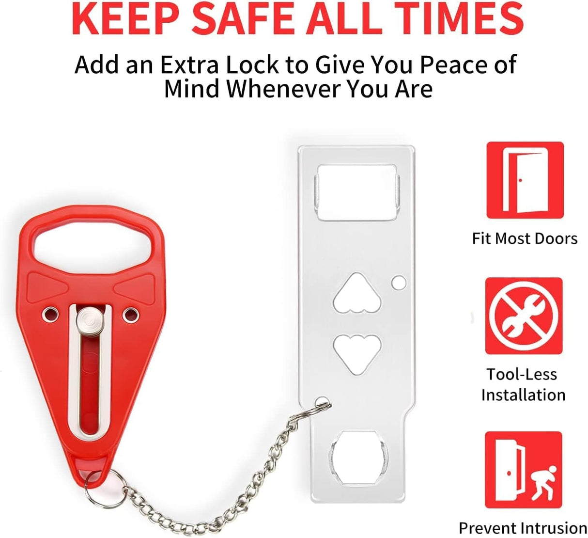 Portable Door Lock 2Pack Extra Lock for Additional Privacy and Safety in Home,Hotel and Apartment,Prevent Unauthorized Entry,Protect Family Security in Traveling,Home,Bedroom,Hotel,Apartment,AirBNB