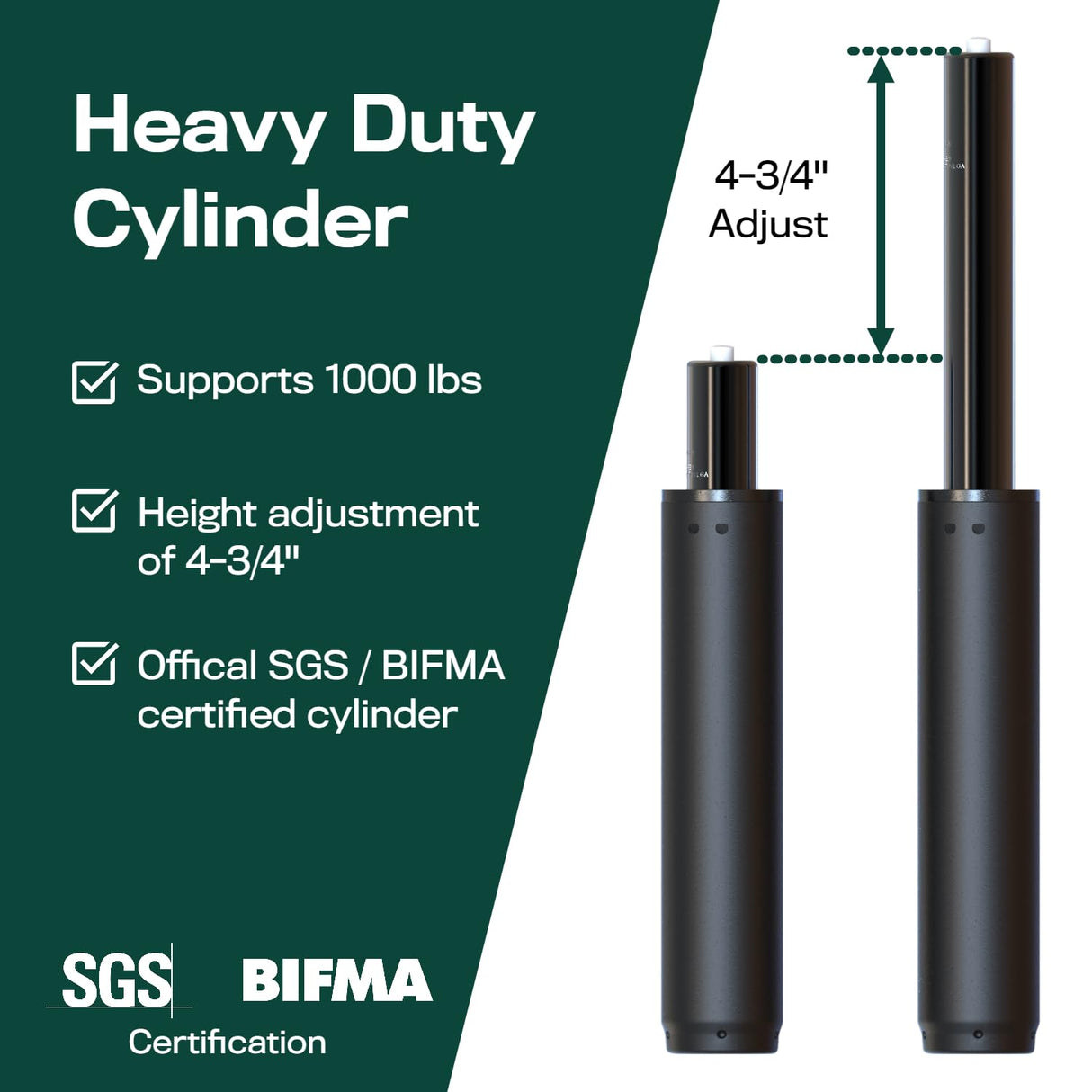 Office Chair Cylinder Replacement (As Seen On PBS) - Heavy Duty Pneumatic Gas Lift Piston for Desk Chairs and Gaming Chairs - Universal Fit