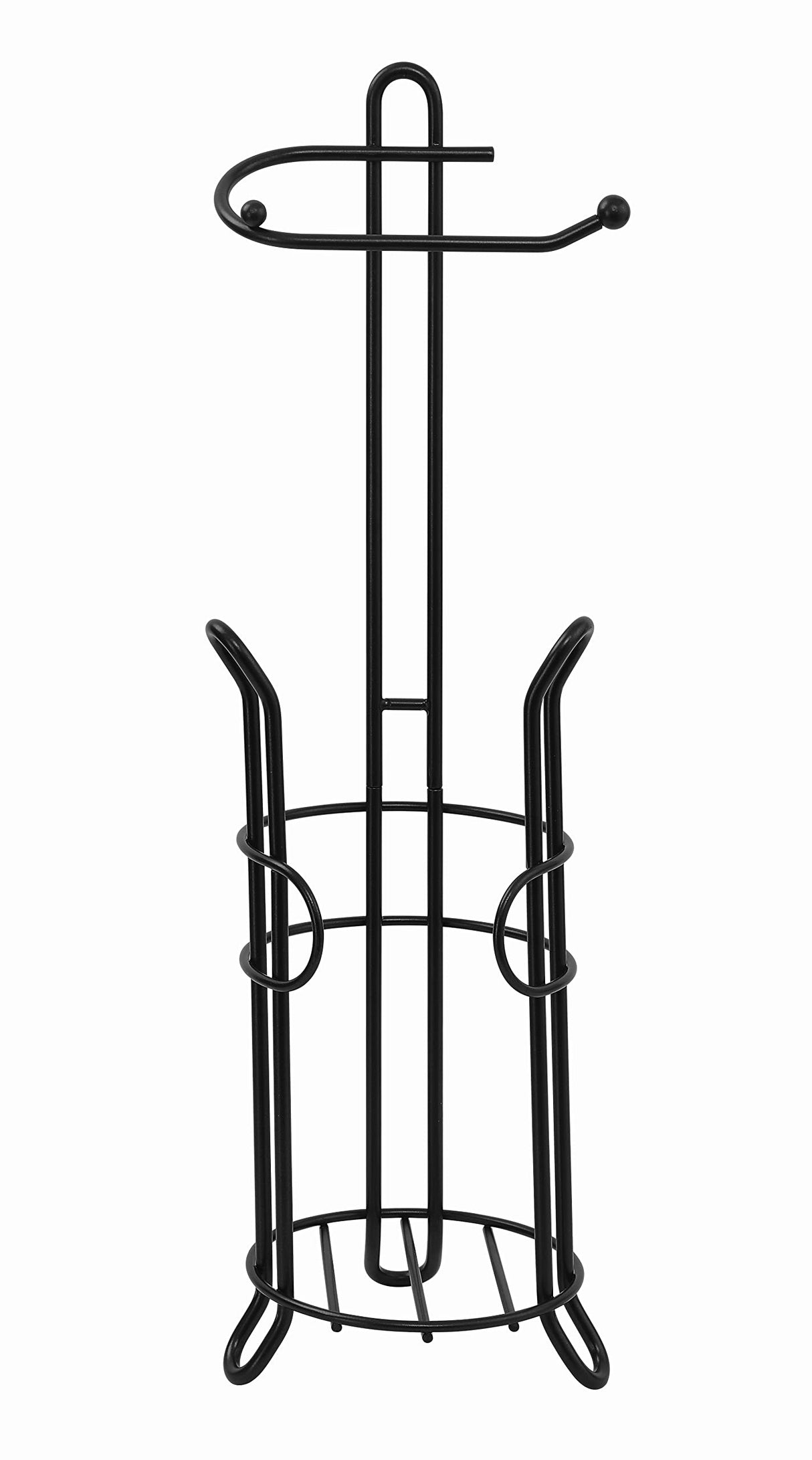 SunnyPoint Freestanding Toilet Paper Holder with Storage – Holds 3 Spare Rolls, Heavy-Duty Steel, Black Finish, Easy Assembly, Space-Saving Bathroom Organizer