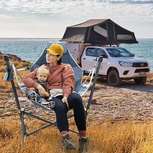 TIMBER RIDGE Hammock Camping Chair with Adjustable Backrest, Heavy Duty Folding Hammock Chair Supports 300lbs, Portable Hammock Chair for Camping, Travelling and Patio, Grey