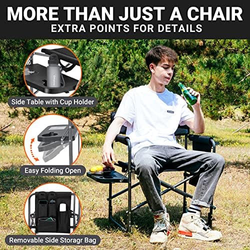 KingCamp 2-Pack Directors Camping Chair with Padded Folding Portable Seats, Black