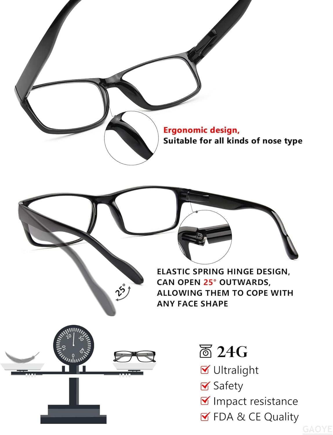 Gaoye Reading Glasses Men/Women, Eyeglasses, Blue Light Readers for Men/Women, Computer Eye Glasses, Cheaters