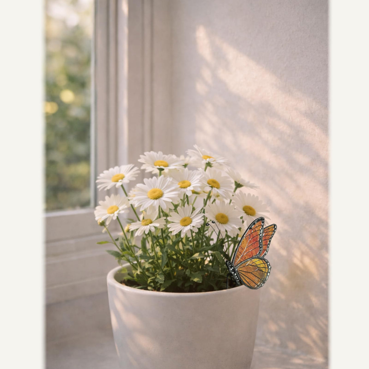 Nuvos AEON Monarch Butterfly Stained Glass Plant Pot Suncatcher - Handmade Real Glass Flower Pot Ornament for Planters - Indoor Outdoor Garden Décor - Gift for Women, Mom & Butterfly Lovers
