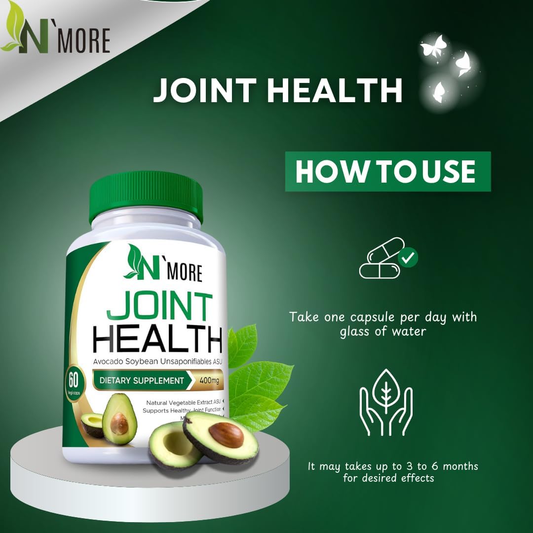 N'More Avocado Soybean Unsaponifiables Joint Health Supplement 400 mg, Non-GMO, Dairy, Gluten & Shellfish Free, 60 Day Supply, One Capsule Per Day