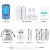 TEC.BEAN 24 Modes Tens Unit Muscle Stimulator, Rechargeable Tens Machine with 8 Electrode Pads (American Gel), Electric Pulse Massager for Pain Relief Therapy（Blue）
