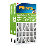 Filtrete 16x25x4 AC Furnace Air Filter, MPR 700, MERV 8, Fits Lennox & Honeywell Device, Capture Dust, Pollen & Pet Dander, Electrostatic Air Cleaning Filter, 2-Pack (Actual Size 15.88x24.56x4.31 in)