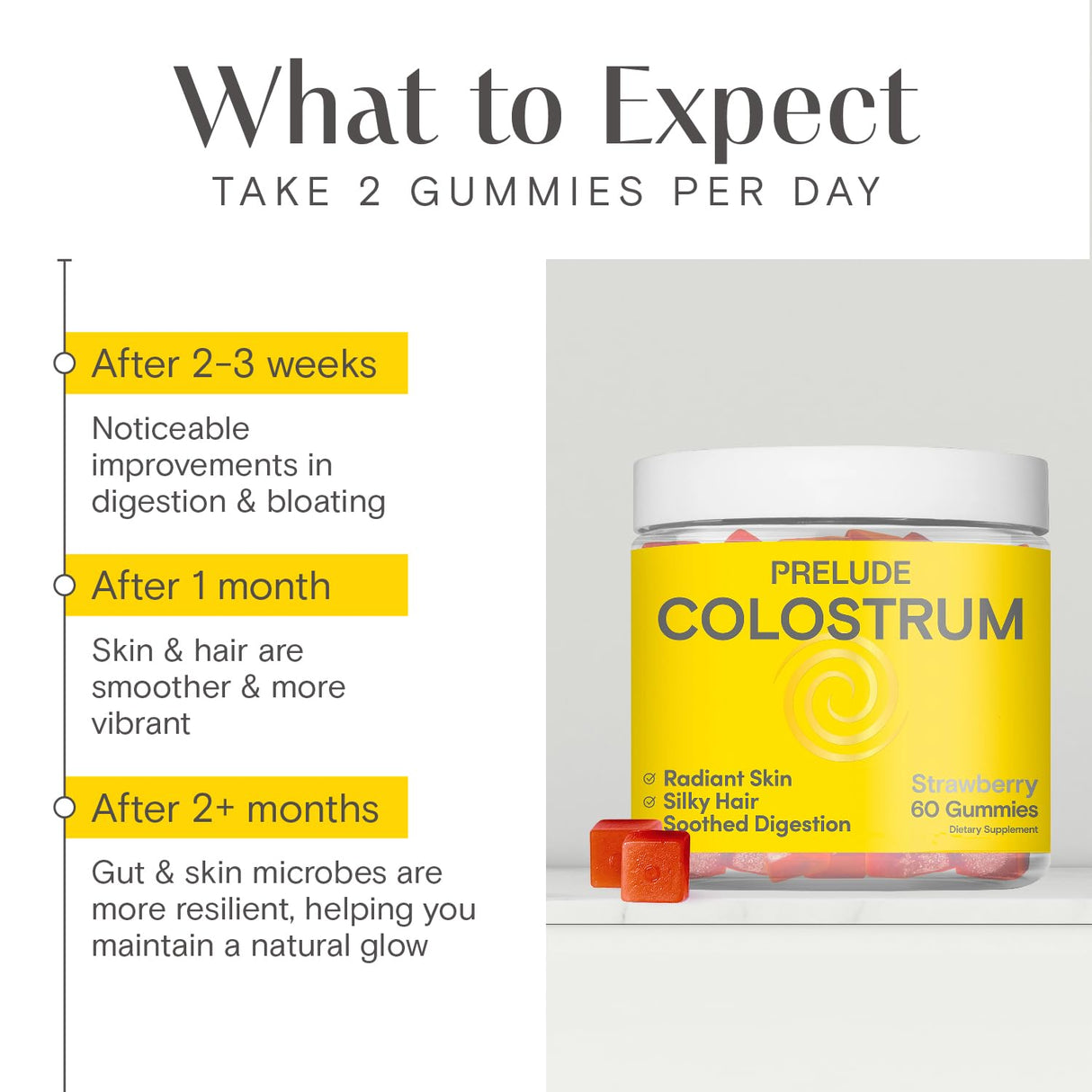 Prelude Bovine Colostrum Chews for Gut Health, Bloating & Beauty for Women & Men - Grassfed Colostrum Gummies for Digestive Health Immunity & Overall Wellness - Colostrum Supplement Made in USA