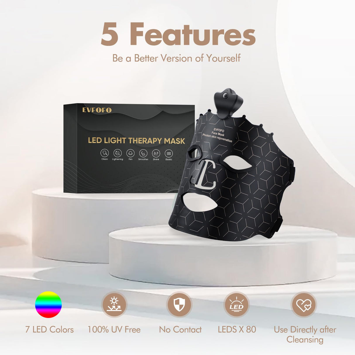 EVFOFO Red Light Therapy Mask for Face, 7 Colors LED Face Mask Light Therapy At Home, Led Face Mask Light Therapy, Black