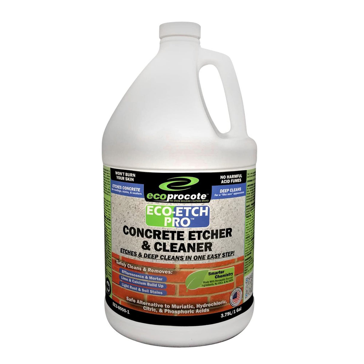 Eco Etch Pro Concrete Cleaner & Etcher Dissolver - Efflorescence, Rust & Dirt Remover from Brick, Driveway, Garage - Gentle Substitute for Citric & Muriatic Acid - Non-Toxic & Safe - 1 Gallon