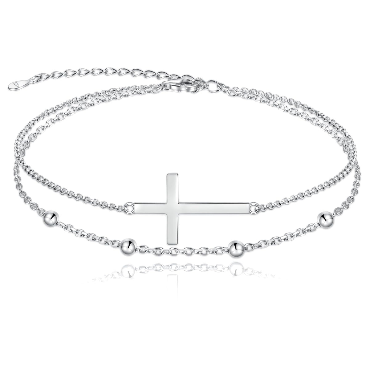MANBU Sterling Silver Cross Bracelet for Women: Faith Cross Adjustable Bracelet Jewelry Faith Gifts (cross bracelet)