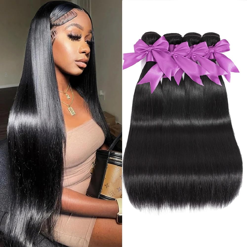 12A Straight Human Hair Bundles 18 20 22 24 Inch 100% Unprocessed Virgin Hair Double Weft Remy Straight Weave Hair 4 Bundles Natural Black Deals