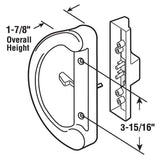 Patio Door Handle Set + Mortise Lock 45° Perfect Replacement for Sliding Glass Door Fits 3-15/16” Screw Hole Spacing, Non-keyed with Latch Locks,White Diecast,Reversible Design(Non-Handed)