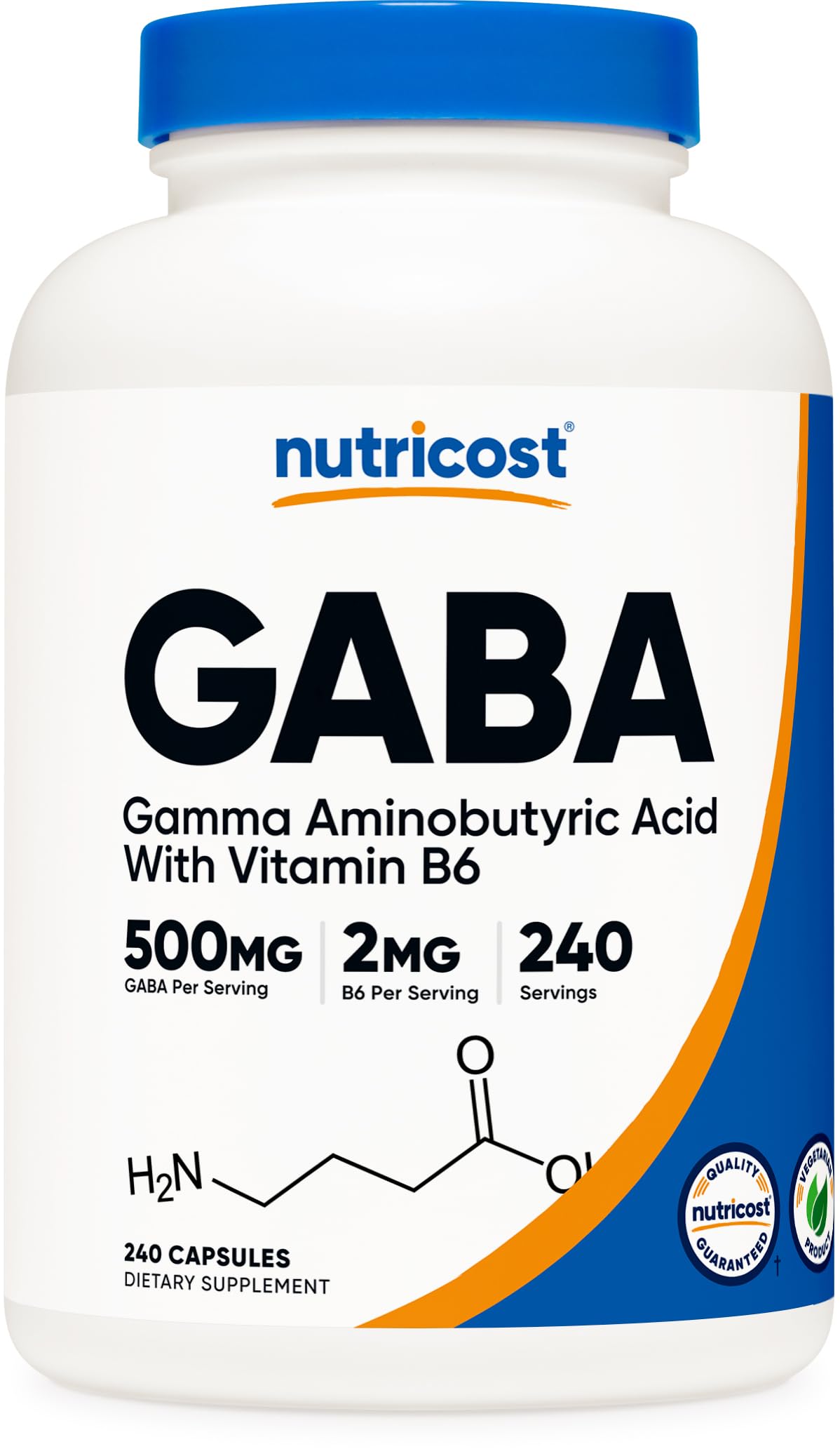 Nutricost GABA (Gamma Aminobutyric Acid) + Vitamin B6, 500mg per Serving, 240 Capsules