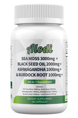 Super Sea Moss Blend - Advanced Formula with Ashwagandha KSM 66, Black Seed Oil, Burdock Root, Bladderwrack, Turmeric, ACV, Ayurveda - Lab Tested, Maximum Potency for Men and Women