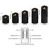 Xavnero 9 Pcs Flickering Flameless LED Pillar Candles, (D 3" x H 3" 4" 5" 6" 7") Battery Operated with Remote Plastic Wax Drip Fake Candles for Home Wedding Holiday Decor,Black