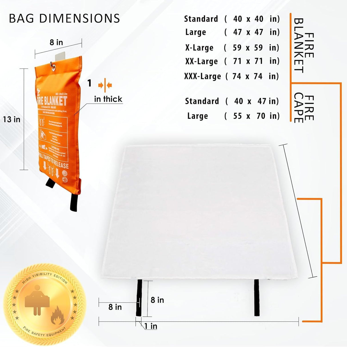 Supa Ant Emergency Fire Blanket for Home and Kitchen - 1 Pack 1500F High Visibility (Glow in The Dark) Smother Kitchen Fire Blanket - CE Certified Hero Fire Blankets Emergency for Home (71in)