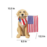Cynkeyee Outdoor Garden Decor Dog Statue - Large Resin Puppy with American Flag Statues Sculpture for Outside Yard Lawn Home Decor Americana Patriotic Decorations 12.5x8.5x13.5 Inch