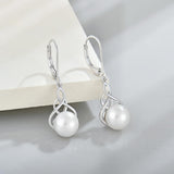 VESHON Celtic Knot Pearl Earrings for Women - 925 Sterling Silver Dangle Leverback Earrings with 9mm Freshwater Pearl Jewelry Gifts, White Gold Plated