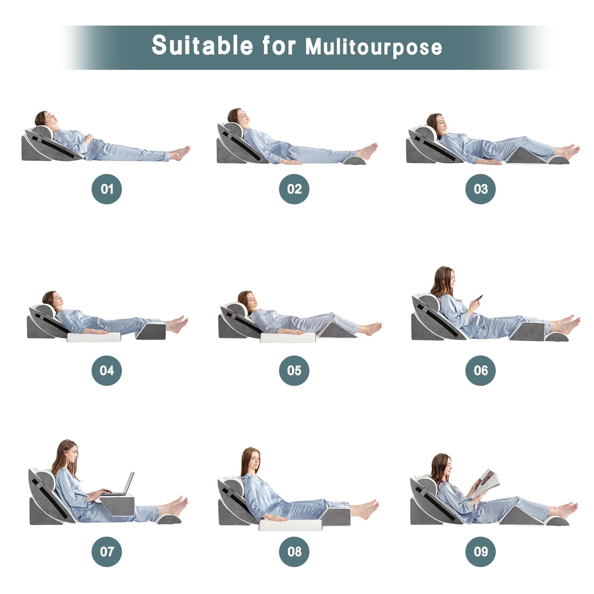 6pcs Orthopedic Bed Wedge Pillow Set for Sleeping, Post Surgery Foam for Body, Back and Leg Pain Relief Comfortable & Adjustable Support Pillows-Anti Snoring, Heartburn, Acid Reflux & GERD Sleeping