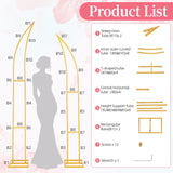 Wedding Flower Arch Stand Kit, 6.9FT & 6.2FT Balloon Moon Arch Backdrop Stand Metal Half Gold for Wedding Proposal Anniversary Bridal Shower Background Stand Party Decorations Indoor & Outdoor