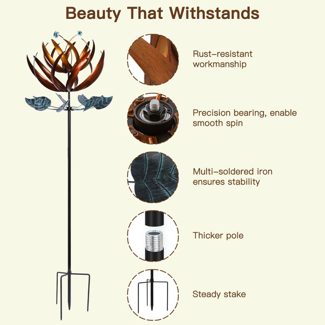 Pure Echo Wind Spinners for Yard and Garden, Wind Spinners Outdoor Large Metal, 84 inch Kinetic Wind Spinner & Wind Sculptures, Windmill Decor(Lotus)