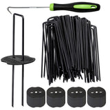 Bakulyor 100pcs Black Landscape Staples + 100pcs Buffer Washer, 6 Inch 11 Gauge Garden Stakes Staples, U Shaped Galvanized Lawn Pins Heavy Duty Yard Ground Pin for Weed Barrier Sod Fabric Decorations