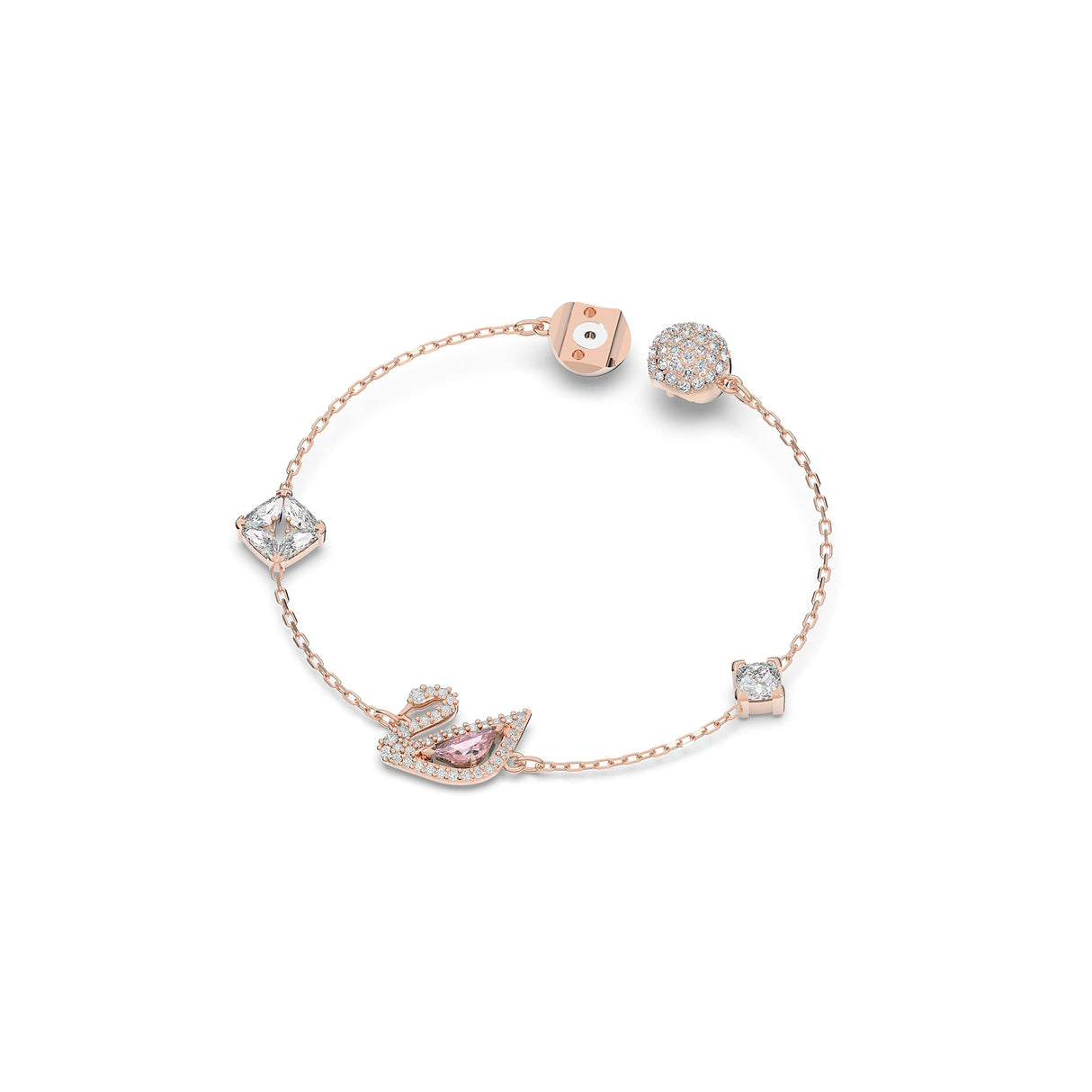 Swarovski Dazzling Swan Collection Women's Bracelet, Pink and White Crystals with Rose-Gold Tone Plated Chain, Magnetic Closure