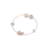 Swarovski Dazzling Swan Collection Women's Bracelet, Pink and White Crystals with Rose-Gold Tone Plated Chain, Magnetic Closure