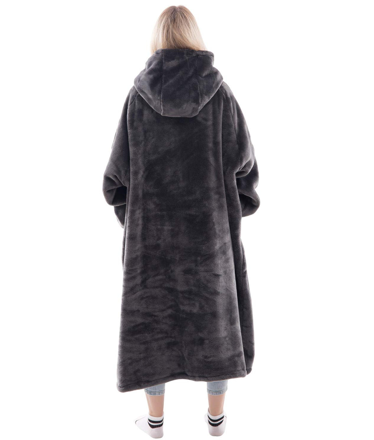 Waitu Wearable Blanket Sweatshirt Gifts for Women and Men, Warm and Cozy Giant Blanket Hoodie, Thick Flannel Hooded Blanket with Sleeves and Giant Pocket - Dark Gray