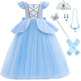 DLLYING Cinderella Dresses For Girls Little Kids Toddler Princess Fancy Dress Up Clothes + Accessories Halloween Christmas Carnival Birthday Party Role Play Cosplay Costume Blue 3-4 Years
