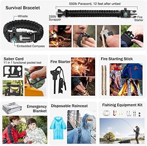235Pcs Emergency Survival Kit and First Aid Kit Professional Survival Gear Tool with IFAK Molle System Compatible Bag, Gift for Men Camping Outdoor Adventure Boat Hunting Hiking & Earthquake