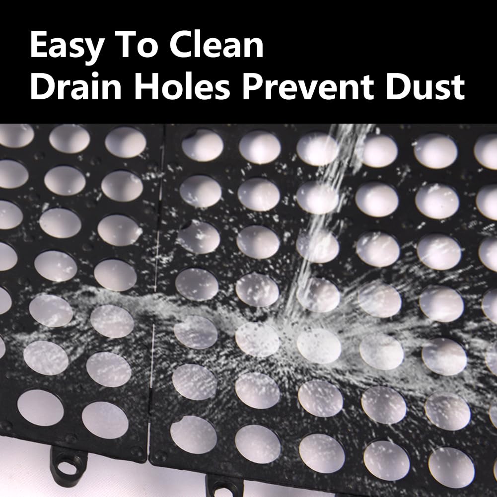 Interlocking Floor Tiles 12x12 Inch, 12 Pack Soft PVC Non-Slip Drainage Tiles with Holes for Bathroom, Pool Deck, Gym, Garage, Kitchen & Wet Areas, Easy Splicing Anti-Fatigue Mat (12)