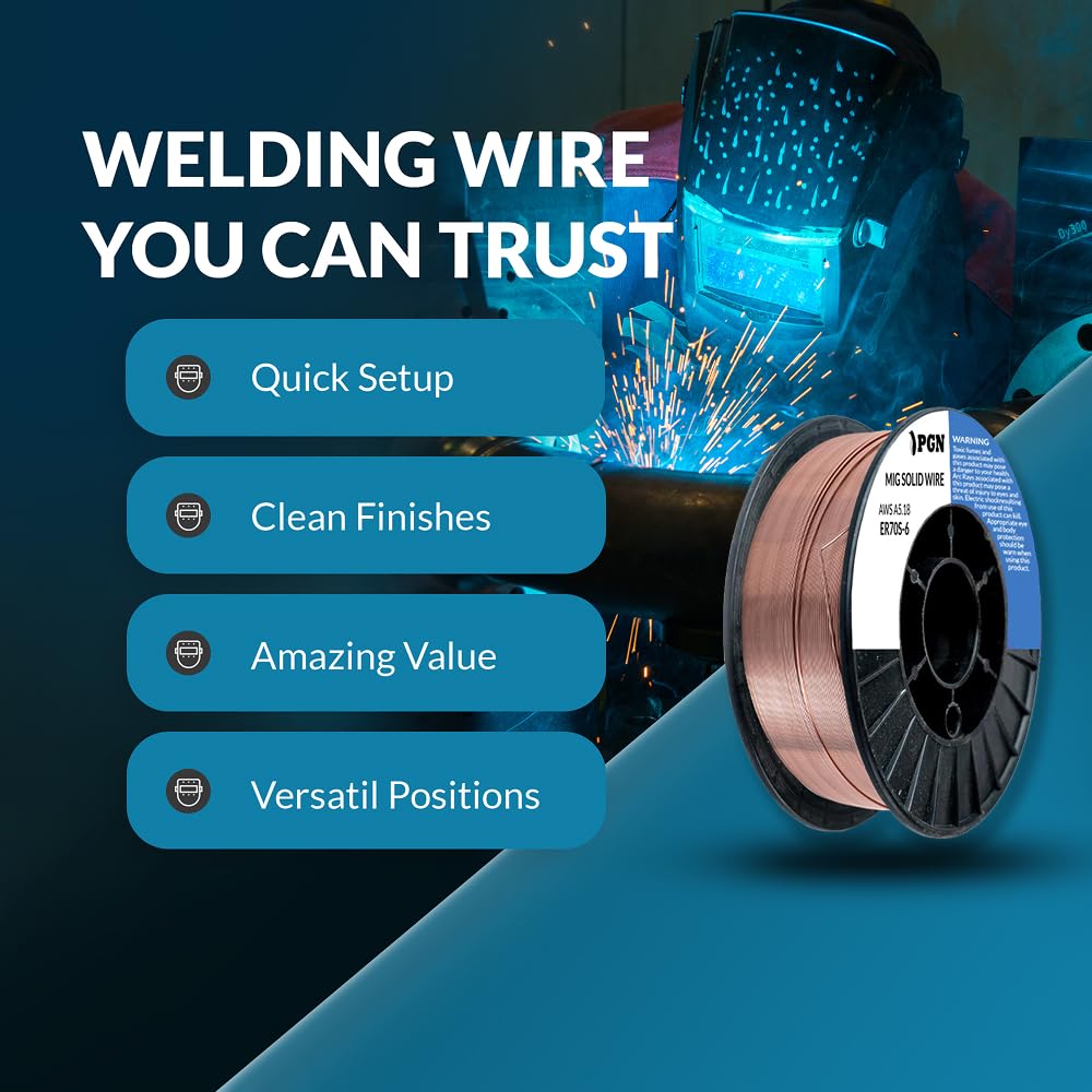 PGN Solid MIG Welding Wire - ER70S-6 .030 Inch - 10 Pound Spool - Mild Steel MIG Wire with Low Splatter and High Levels of Deoxidizers - For All Position Gas Welding