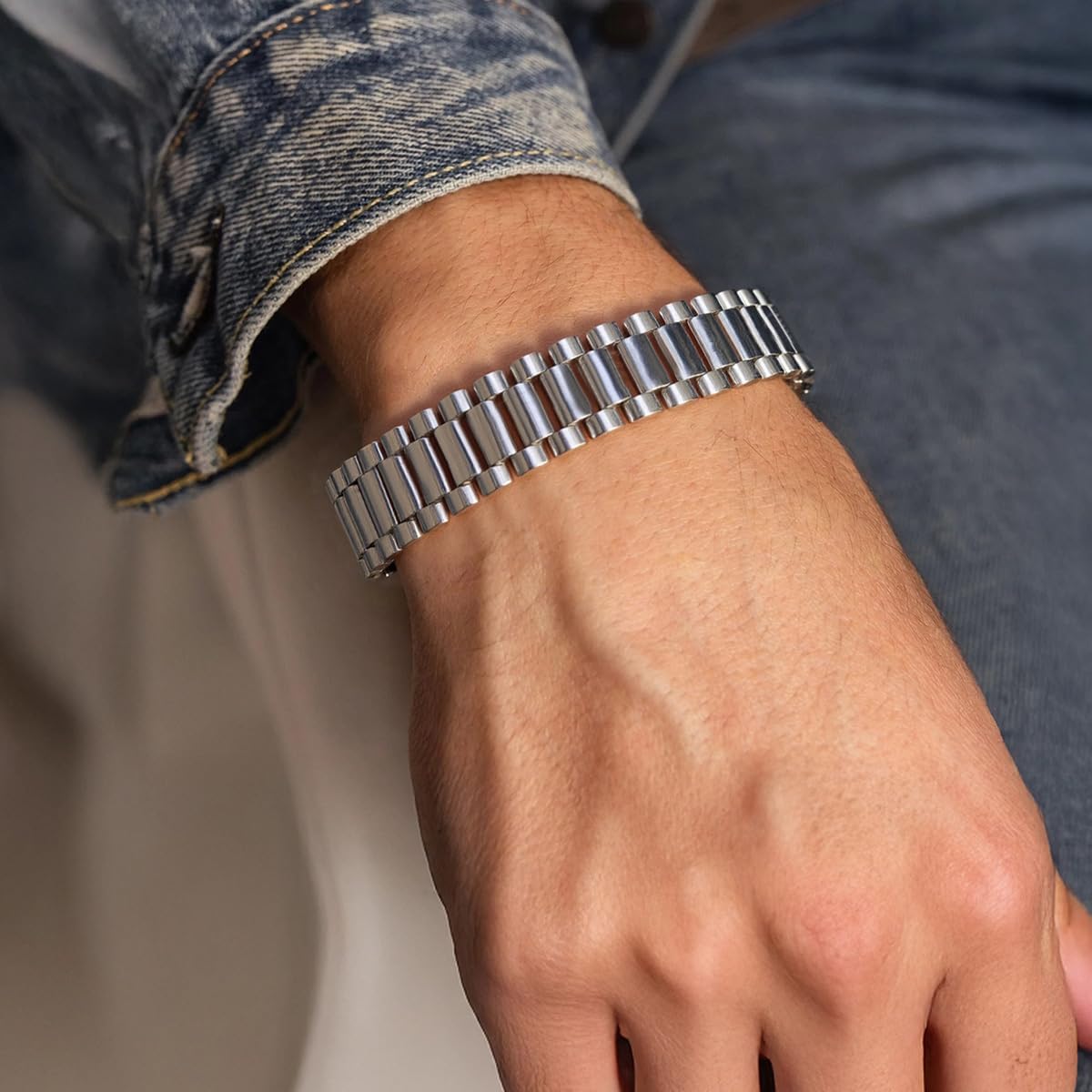ChainsHouse Men Stainless Steel Bracelet Silver Adjustable Custom Engraved