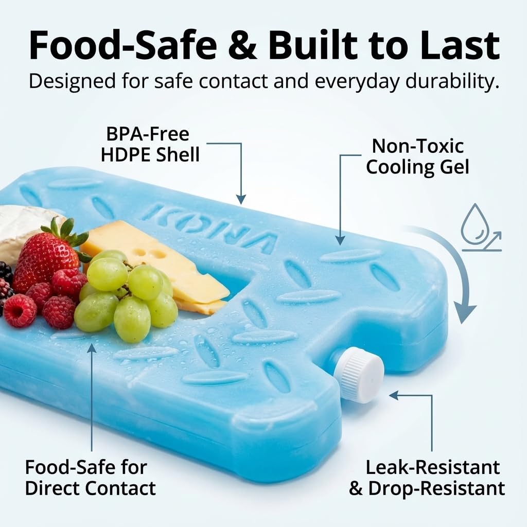 Kona Blue/Ice Ice Packs for Lunch Box - 2 lb Freezer Packs Compatible With Yeti Cooler Bags | Dry Ice Shock Pack, Long-Lasting Reusable Ice Packs for Lunch Bags (10" x 5.5" x 1.5" Pack of 4)