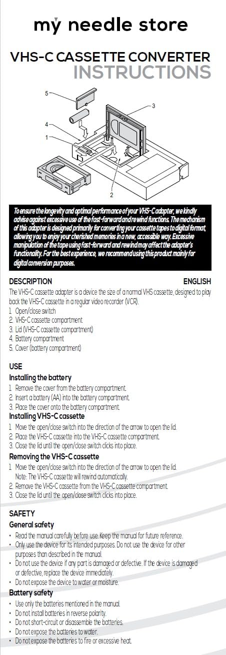 Original Factory Sealed My Needle Store Cassette Adapter for Camcorders SVHS VHS-C to VHS – Ideal for VCR Player, VHS Tapes, Video Cassette Player and VHS to Digital Converting.