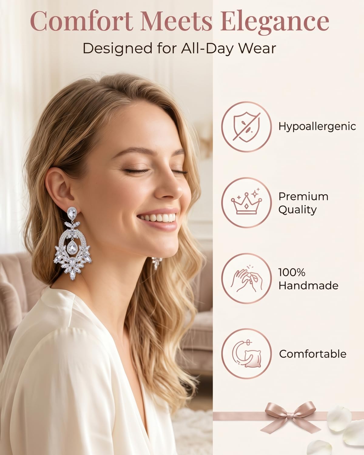 XSBODY Costume Silver Large Rhinestone Earrings Dangling Trendy Bling Oversized Statement Earrings For Women Formal (Silver-01)