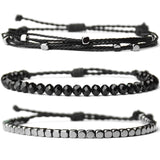 Mezcla Vida 3 Pcs Handmade Women's Stackable Bracelet Set, Adjustable Rope Bracelets Bracelets with Hematite and Glass Beads (black)