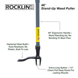 Rocklin Stand Up Weed Puller Tool Long Handle 48” | No Bending or Kneeling | 4-Claw Steel Head, Heavy Duty Dandelion Root Extractor & Weed Remover for Lawn