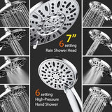 AquaDance 7" Premium High Pressure 3-Way Rainfall Combo for The Best of Both Worlds - Enjoy Luxurious Rain Showerhead and 6-Setting Hand Held Shower Separately or Together - Chrome Finish - 3328